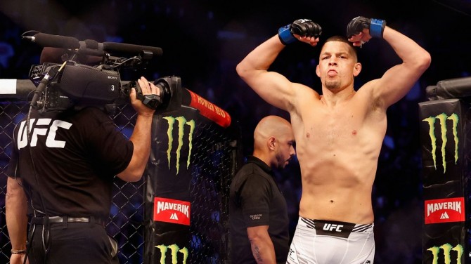 Must-see: Nate Diaz heads to the exit … and it’s blocked by Khamzat Chimaev